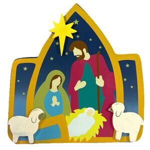 Wooden Nativity Tabletop Decor Freestanding Folk Art 8x8